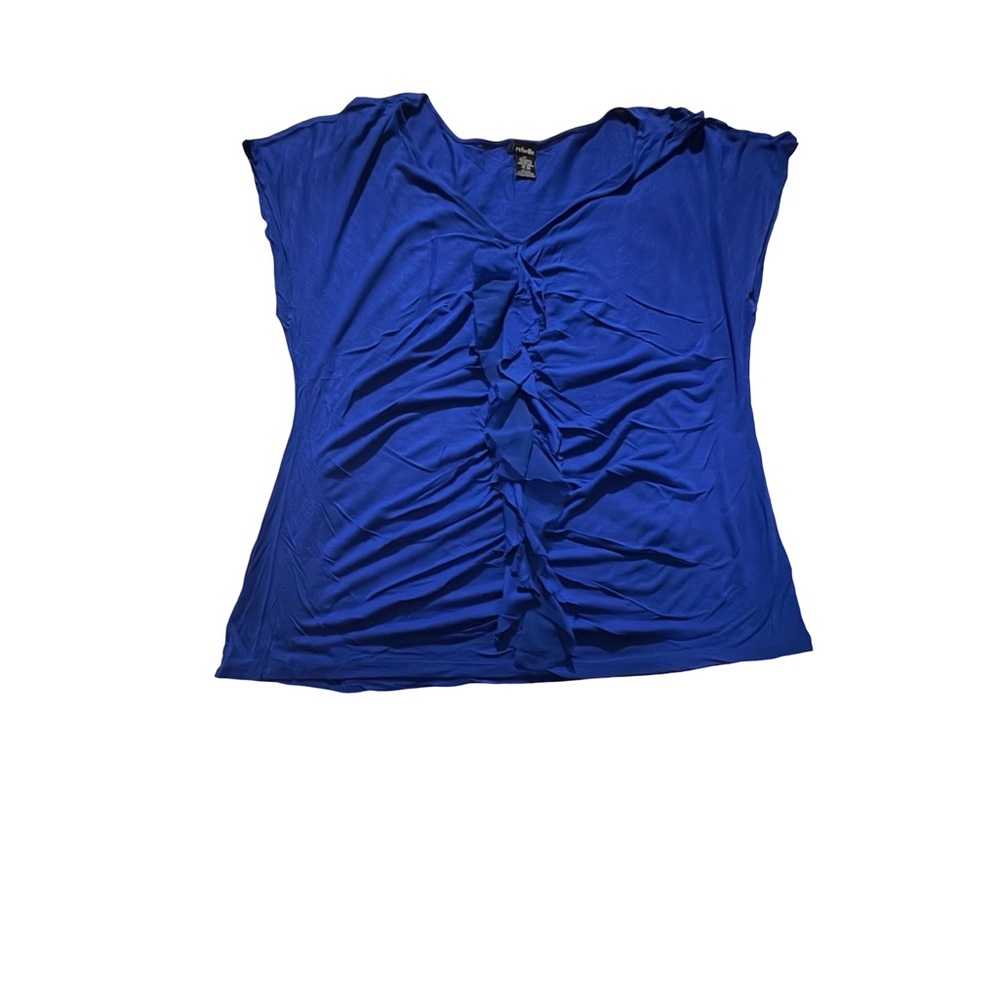 RAFFAELLO ROSSI Royal Blue Ruffle Blouse - Picture 2 of 14